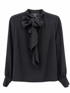 Forever 21 Black Bow-Tie Neck Long Sleeve Blouse